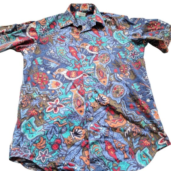 Paul Fredrick Shirt Mens Medium Geometric Colorful Button Up Short Sleeve - Picture 1 of 7